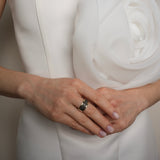 925 Sterling Silver Two-Tone Ring - Gold Stackable Design Caroline with Black Cubic Zirconia - Olivia Star Jewelry 548R