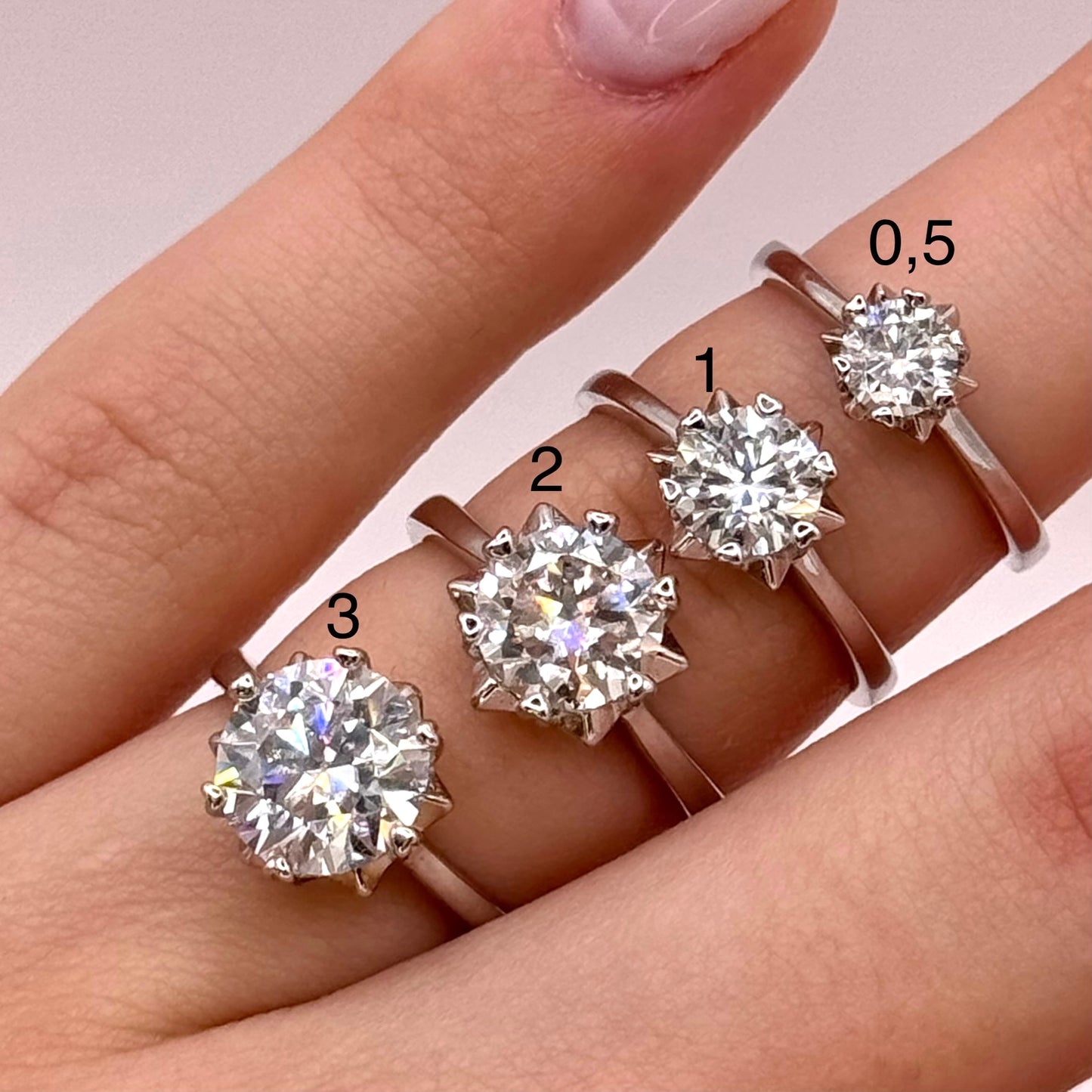 Moissanite Lab-Grown Diamond Engagement Ring - 18K White Gold Plated Silver