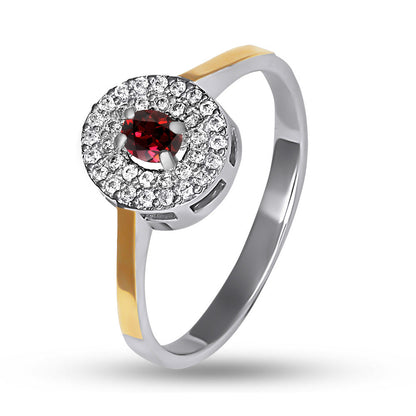 14K Gold Bonded Ring Garnet-Colour Halo, sterling silver