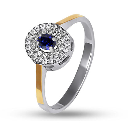 14K Gold Bonded Ring Sapphire-Colour Halo, sterling silver