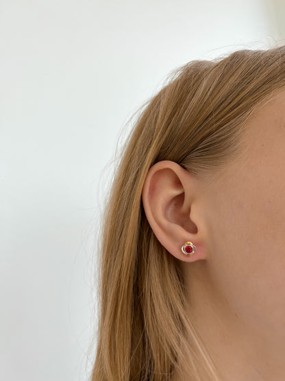 Garnet Stud Earrings | Sterling Silver