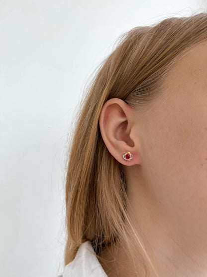 Garnet Stud Earrings | Sterling Silver