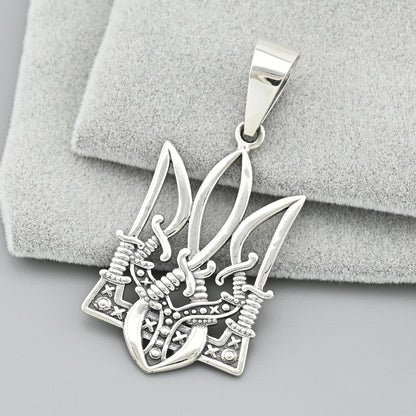 Sterling Silver Pendant | Ukrainian Trident Heart