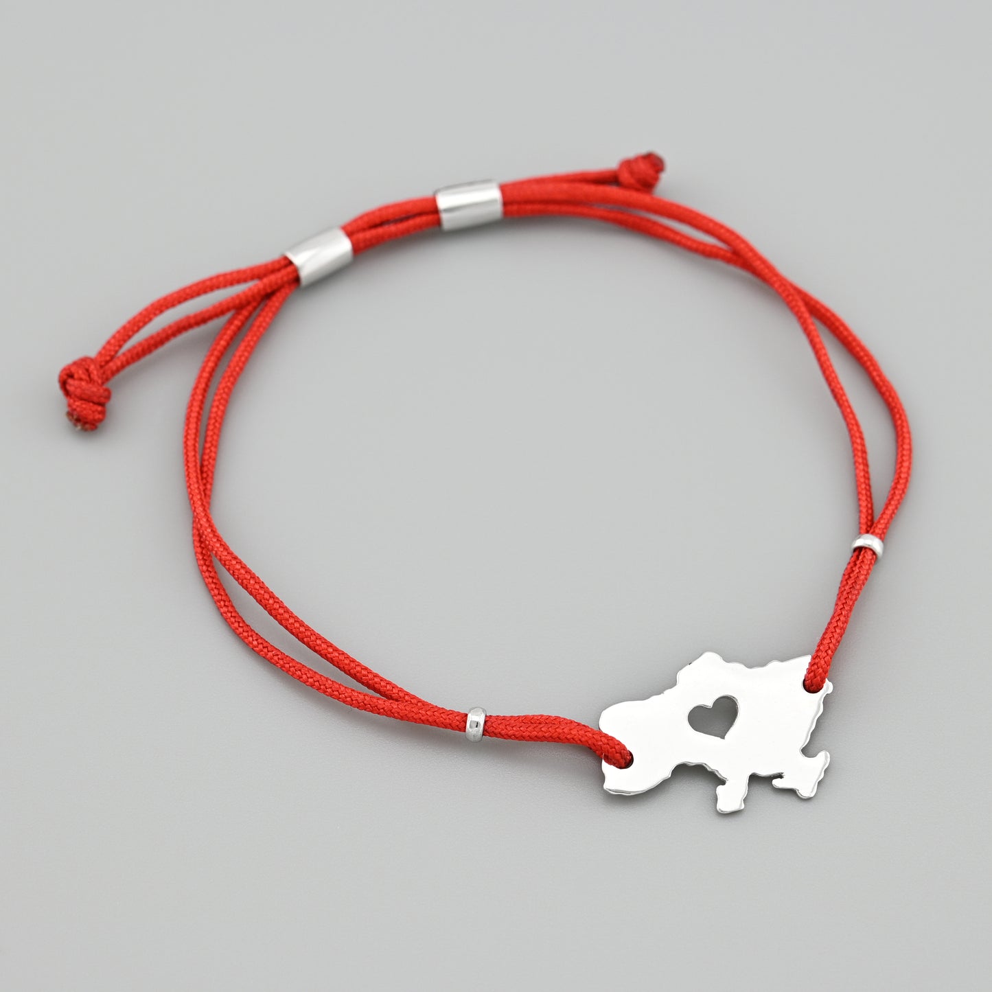 Sterling Silver Bracelet | Heart Cutout Red Cord