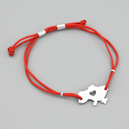 Sterling Silver Bracelet | Heart Cutout Red Cord