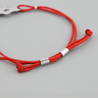 Sterling Silver Bracelet | Heart Cutout Red Cord