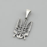 Sleek Modern Ukrainian Trident and Sword Silver Pendant 925 1905P