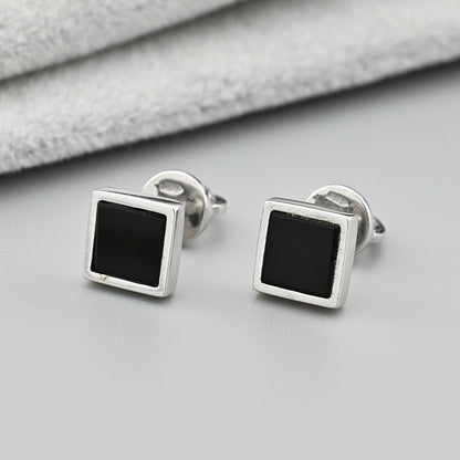 Black Onyx Stud Earrings | Black Onyx Minimalist | Sterling Silver