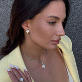 Solid 925 Sterling Silver Clover Pendant with 14K Gold Bonded and CZ Stones - Olivia Star Jewelry - 1993P
