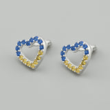 Minimalist Earrings Sterling Silver Studs with Yellow and Blue CZ 2071E