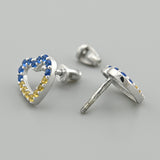 Minimalist Earrings Sterling Silver Studs with Yellow and Blue CZ 2071E