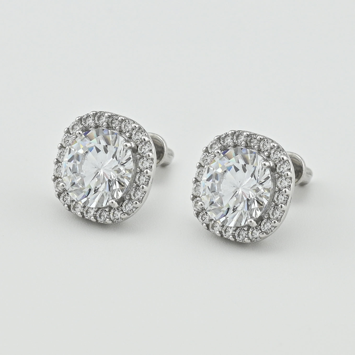 Sterling Silver Stud Earrings | White CZ Modern