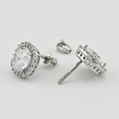 Sterling Silver Stud Earrings | White CZ Modern