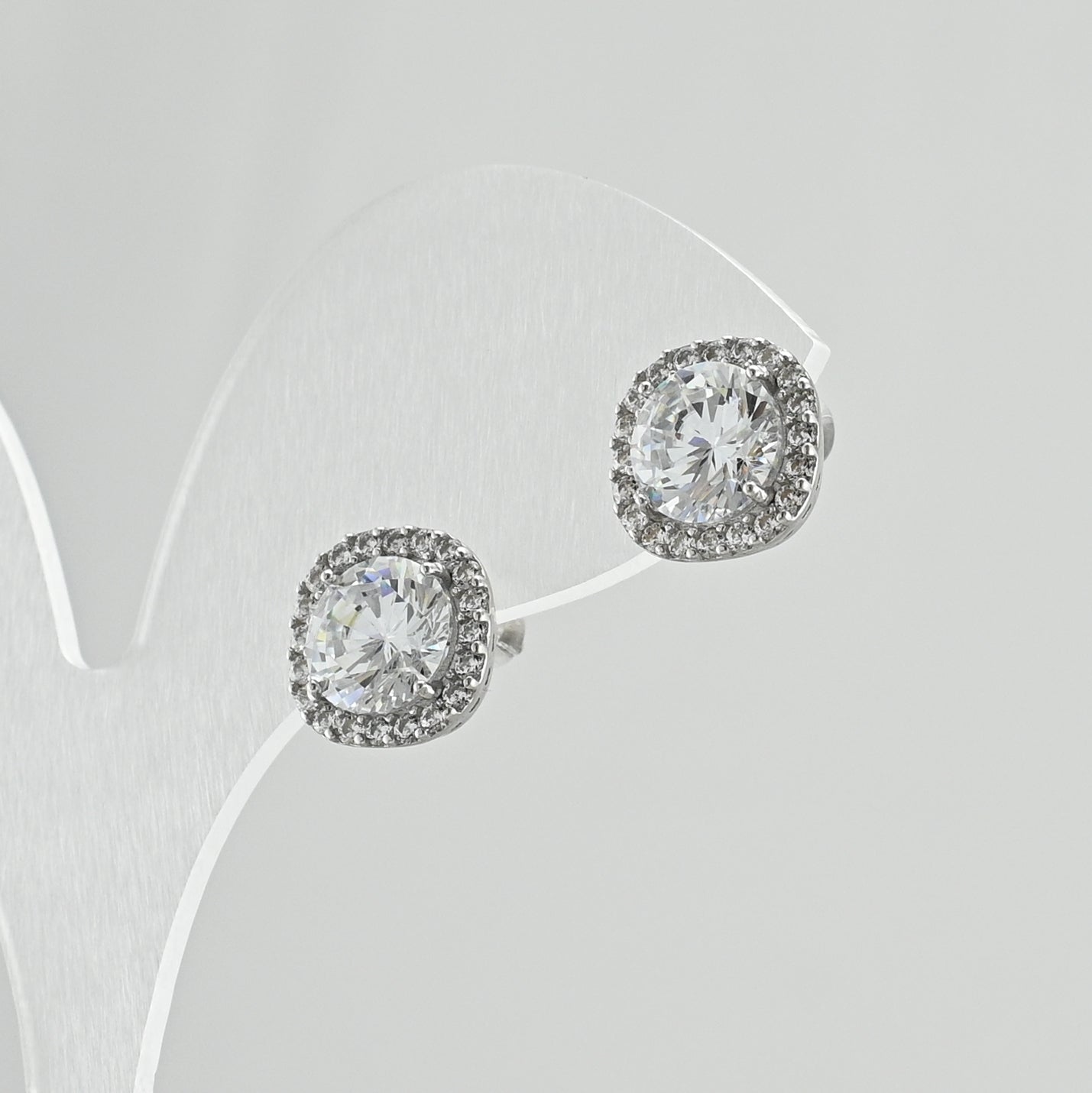 Sterling Silver Stud Earrings | White CZ Modern
