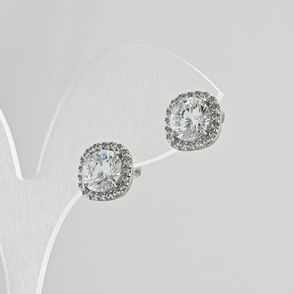 Sterling Silver Stud Earrings | White CZ Modern