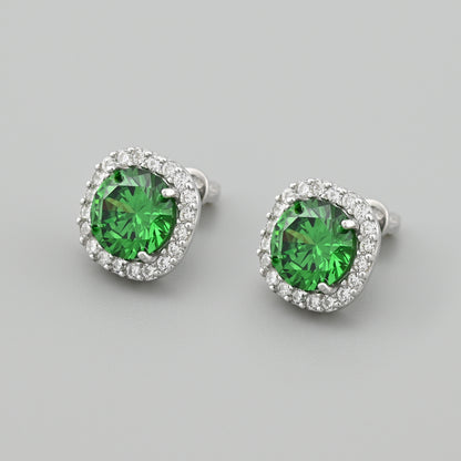 Sterling Silver Stud Earrings | Emerald CZ Stone Classic