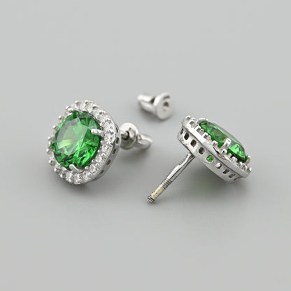 Sterling Silver Stud Earrings | Emerald CZ Stone Classic