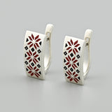 Contemporary 925 Silver Earrings Red and Black Enamel 2191E