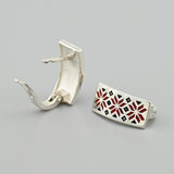 Contemporary 925 Silver Earrings Red and Black Enamel 2191E