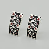 Geometric Red and Black Enamel Earrings in 925 Silver 2229E