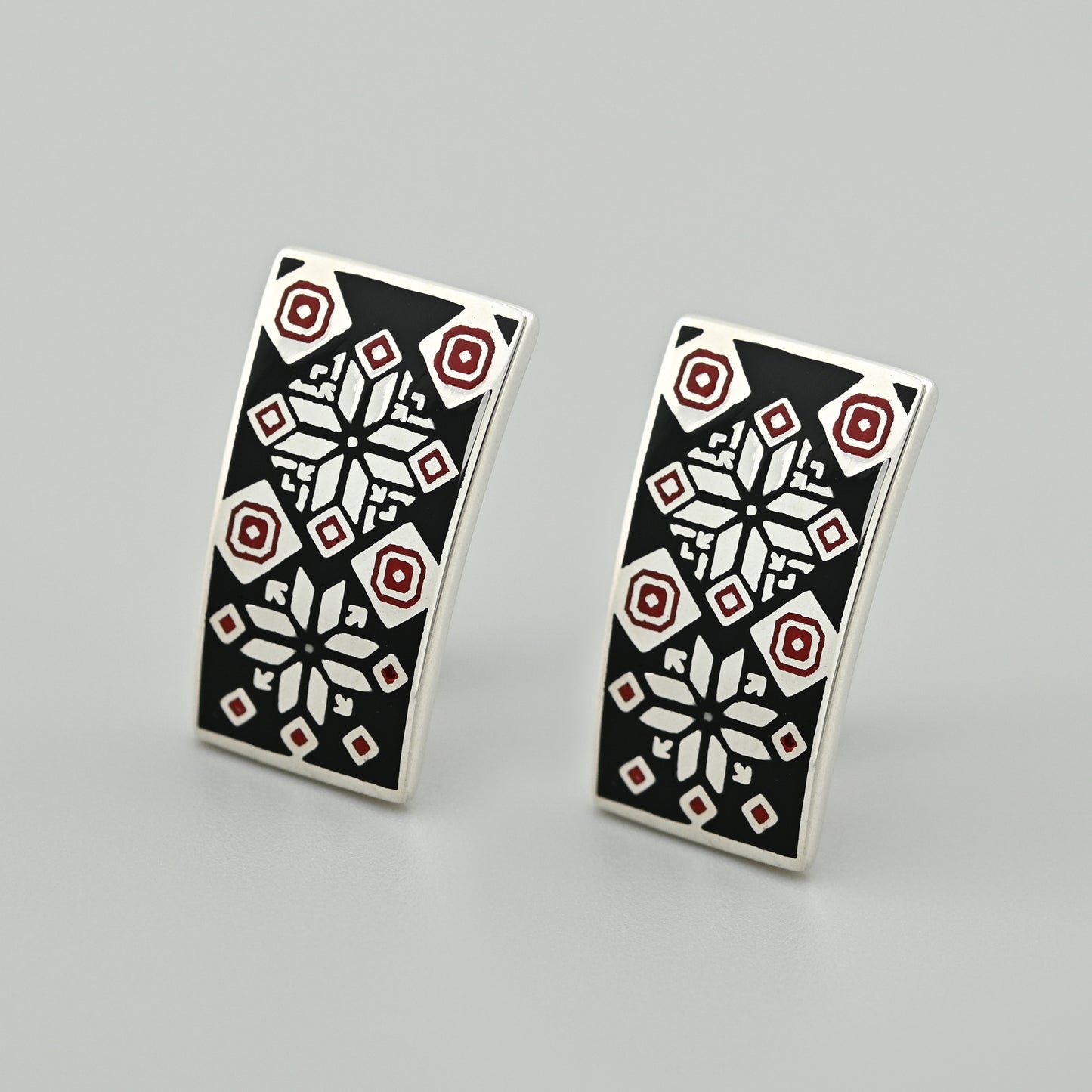 Enamel Earrings | Black Enamel Geometric | Sterling Silver