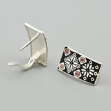 Geometric Red and Black Enamel Earrings in 925 Silver 2229E