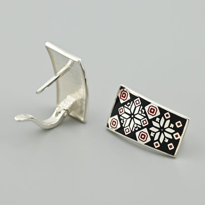 Enamel Earrings | Black Enamel Geometric | Sterling Silver