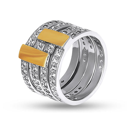 14K Gold Bonded Ring | Triple Stack Plates | Sterling Silver