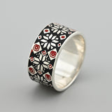 Sterling Silver Ring with Black Enamel Detail 2229R