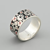 Sterling Silver Ring with Black Enamel Detail 2229R