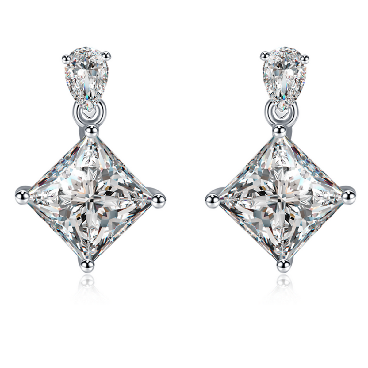 Moissanite Drop Earrings Crystal Prism, sterling silver