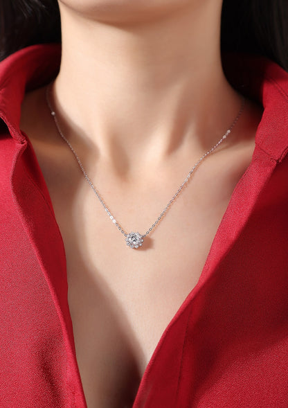 Moissanite Pendant Necklace | Romantic Snowflake | Sterling Silver