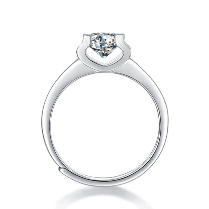 Elegant Moissanite Engagement Ring - Polished Metal Band with Radiant Sparkle