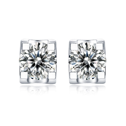 Moissanite stud earrings with a deep space-inspired design, featuring brilliant round-cut stones set in a sleek metal setting for a sophisticated and radiant look.