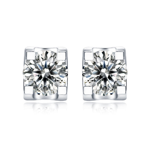 Moissanite stud earrings with a deep space-inspired design, featuring brilliant round-cut stones set in a sleek metal setting for a sophisticated and radiant look.