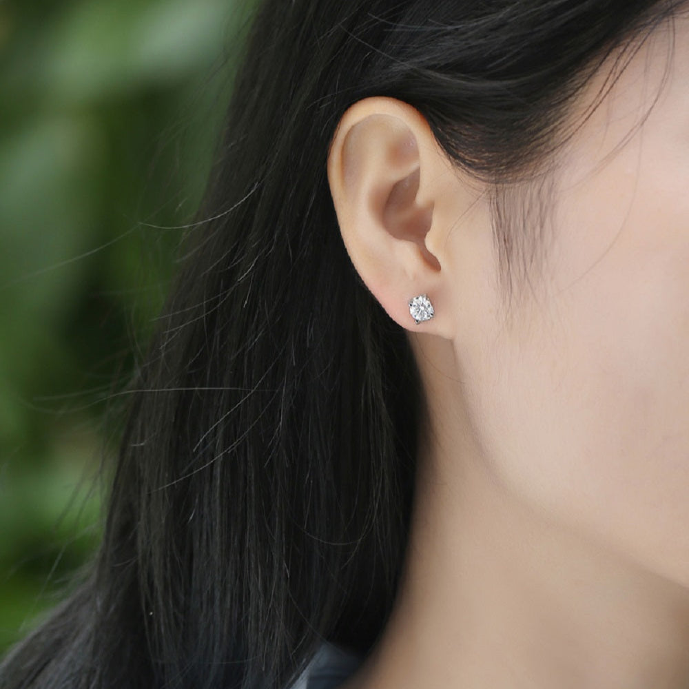 Deep Space Moissanite Stud Earrings - Brilliant Round-Cut Stones in Sleek Metal