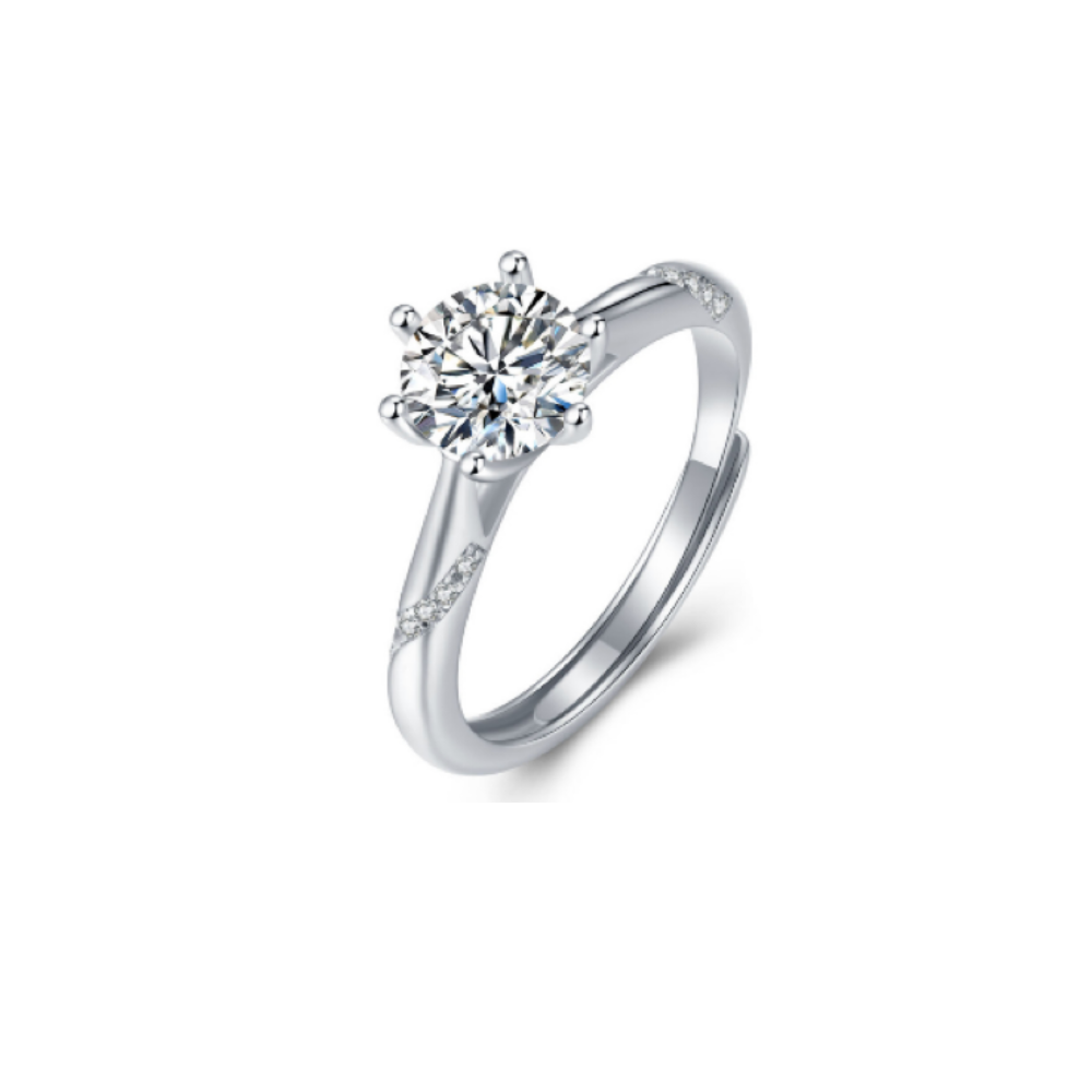  Moissanite ring with a gracefulness design, featuring a sparkling center stone set in a sleek metal band for a refined and elegant look.