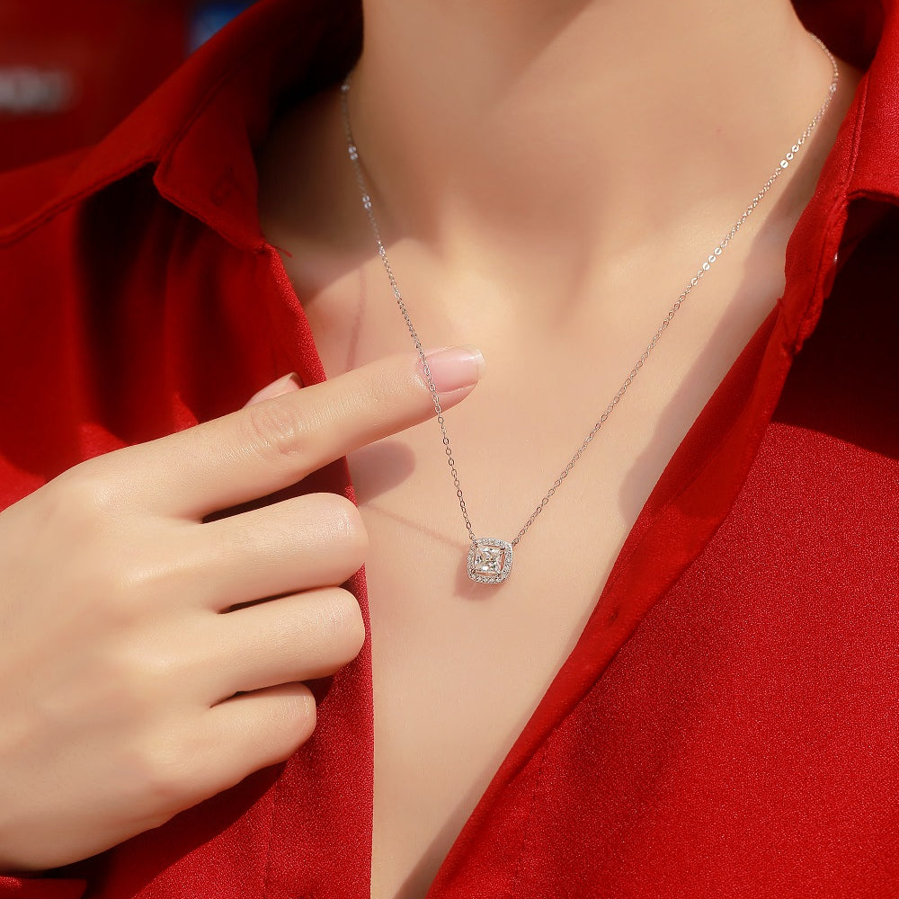 Luminous Square Moissanite Pendant - Precisely Cut Stone in a Sleek Frame