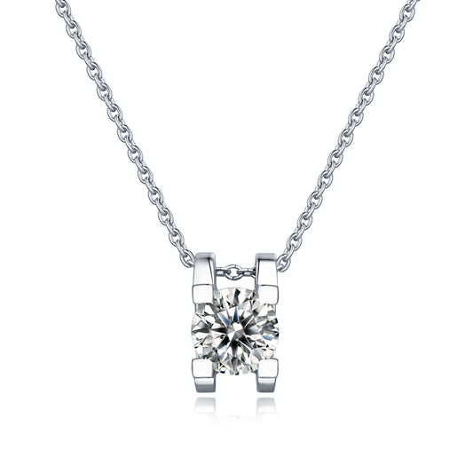 Moissanite pendant necklace with a deep space-inspired design, featuring a brilliant-cut stone set in a sleek metal frame for a modern and radiant look.