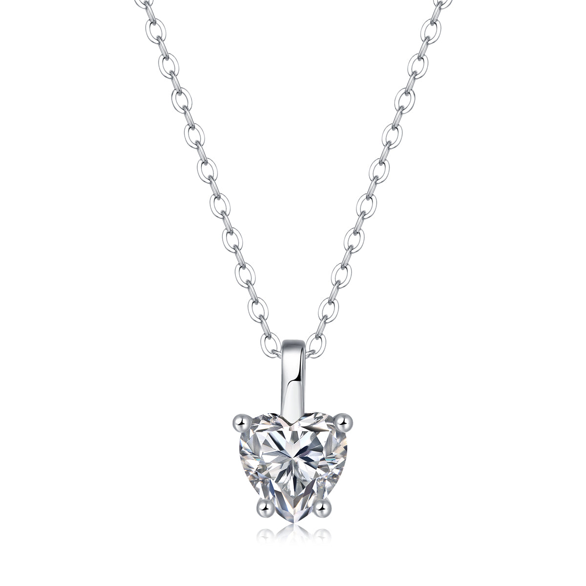 Moissanite pendant necklace with a heart design, featuring a sparkling stone set in a delicate metal frame, symbolizing love and elegance.