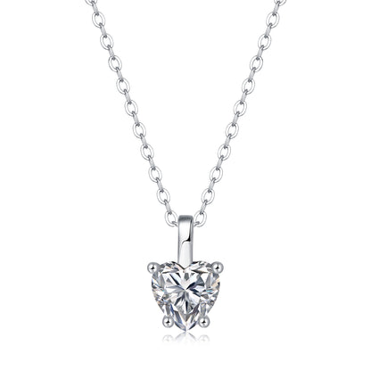 Moissanite pendant necklace with a heart design, featuring a sparkling stone set in a delicate metal frame, symbolizing love and elegance.