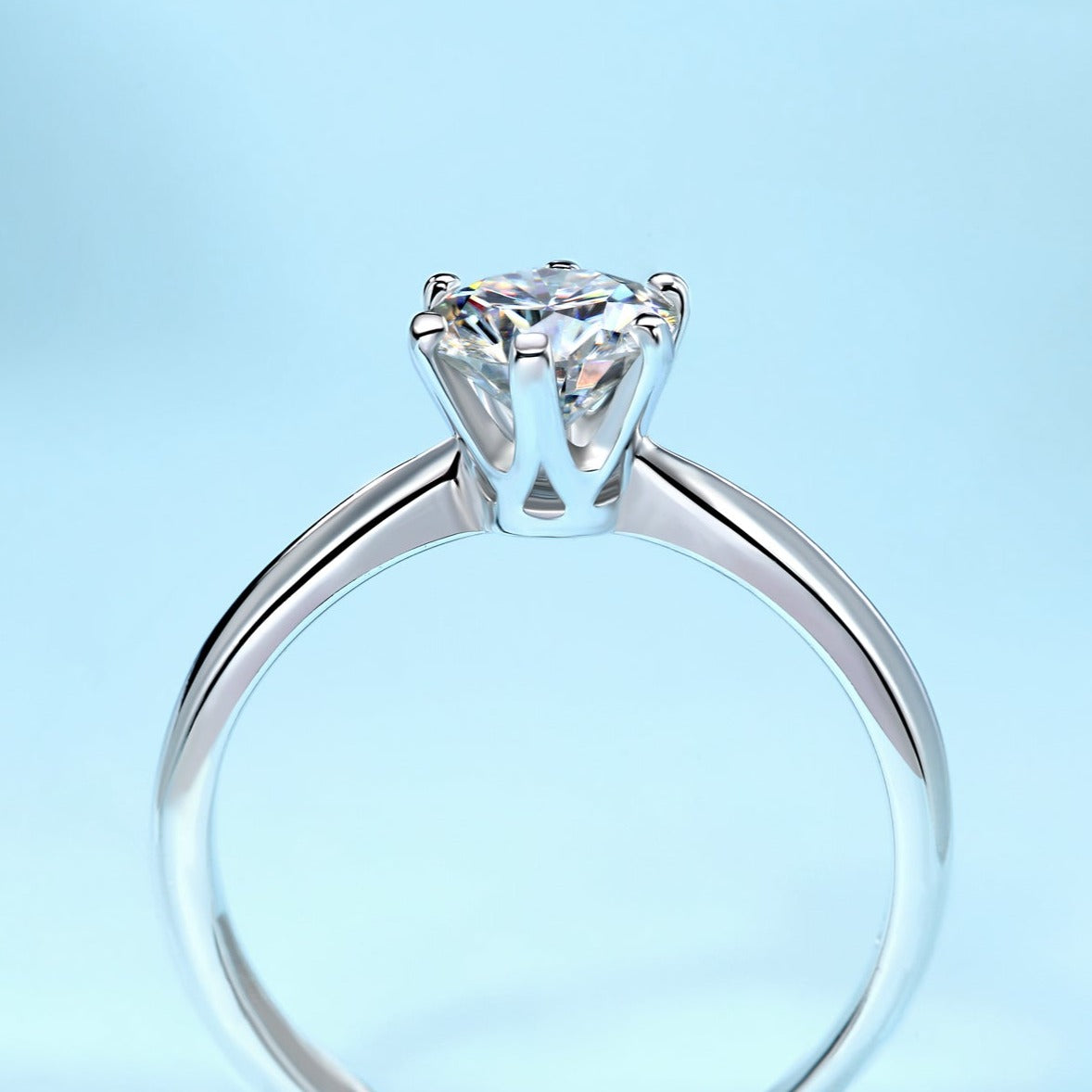 Moissanite lab-grown Diamond Engagement Ring for women - 18K White Gold Plated S925 Sterling Silver - Six-claws - 7