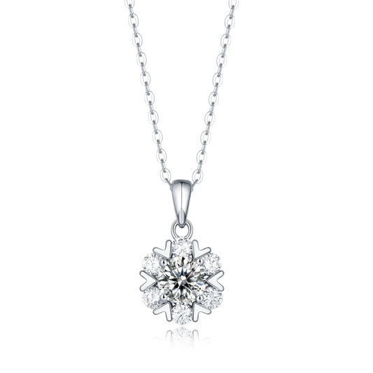 Moissanite lab-grown Diamond Necklace for women - 18K White Gold Plated S925 Sterling Silver - Romantic Snowflake - 1