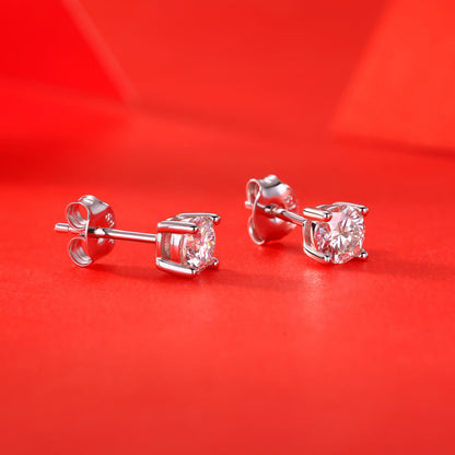 Lab-Grown Moissanite Earrings – Pure Love Design, White Gold Plated, Luxurious Look
