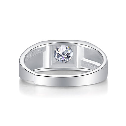 Men’s 18K White Gold Plated Moissanite Ring – Lab-Grown Diamond, Grand Style Elegance
