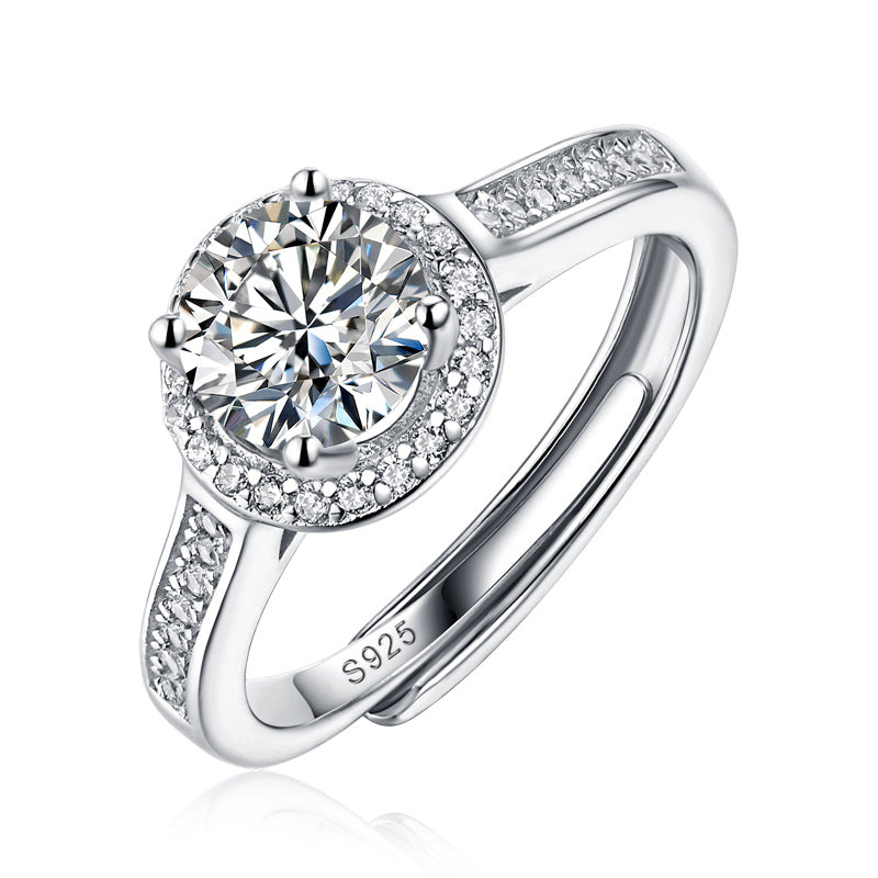 Moissanite lab-grown Diamond Engagement Ring for women - 18K White Gold Plated S925 Sterling Silver - Diamond Tale - 1