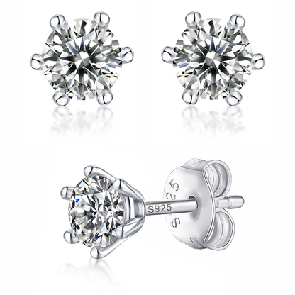 Moissanite stud earrings with a sunny snow design, featuring radiant stones arranged in a delicate pattern set in a polished metal frame for a luminous and elegant look.