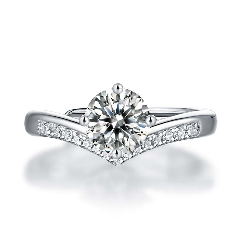 Moissanite lab-grown Diamond Engagement Ring for women - 18K White Gold Plated S925 Sterling Silver - Princess crown - 5