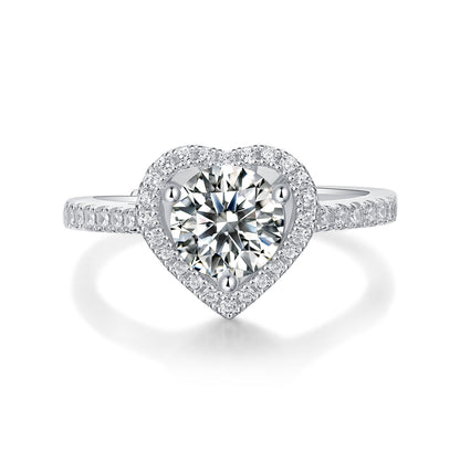 Lab-Grown Moissanite Heartfelt Love Engagement Band – 18K White Gold Plated, Romantic and Elegant