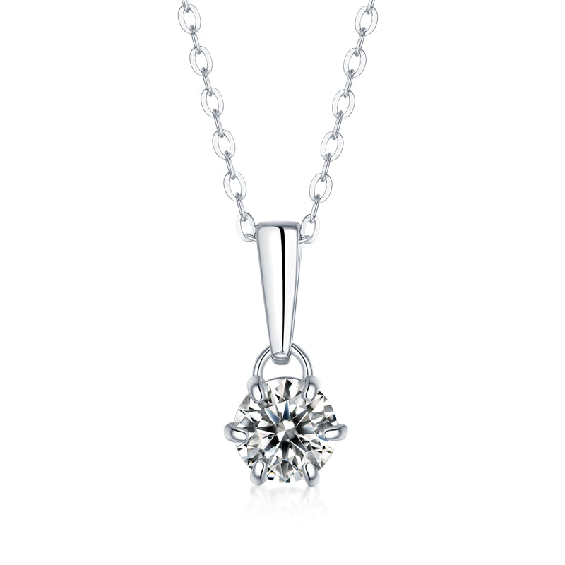 Moissanite lab-grown Diamond Necklace for women - 18K White Gold Plated S925 Sterling Silver - Six-claws - 1